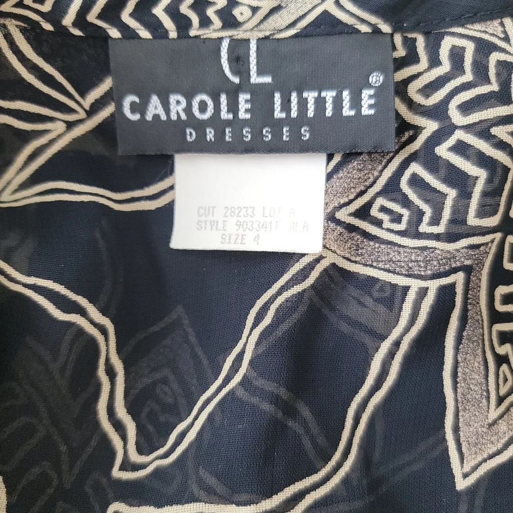 Carole Little VTG Black/Cream Floral Long Sleeve Dress Sz 4
